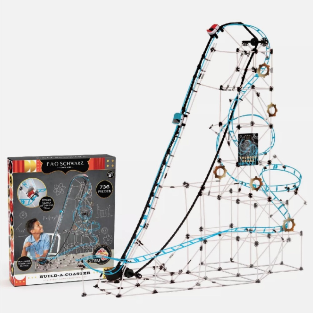 FAO Schwarz Blue and Black Build-A-Coaster STEM Marble Roller Coaster Set